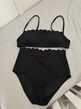 Aerie Scallop Trim Black High-Waist Bikini Set